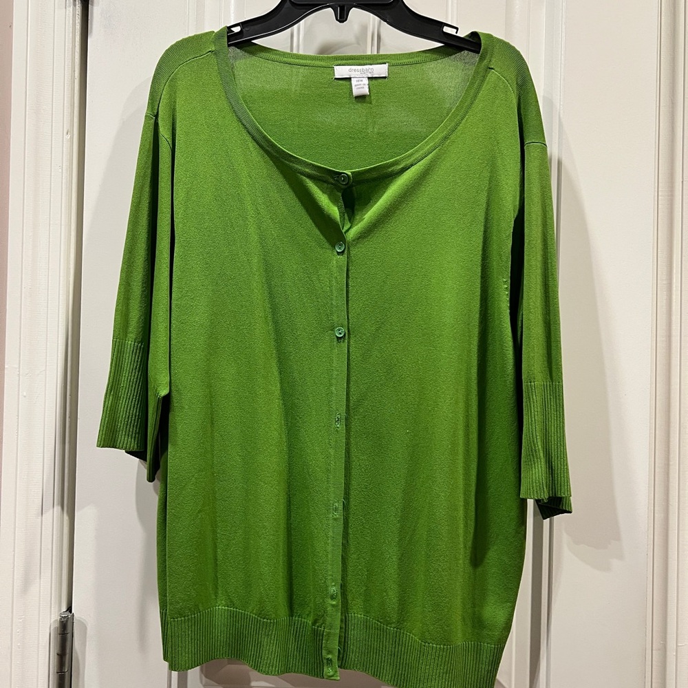 dressbarn Green Lightweight Button-Front Cardigan Sz 18W